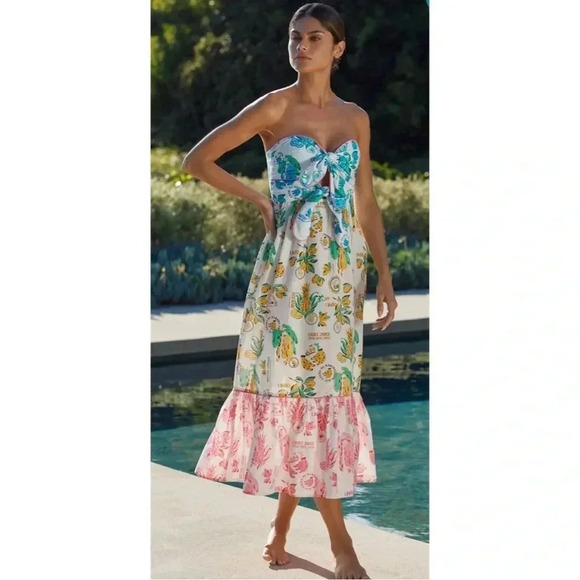 FARM Rio Dresses & Skirts - Farm Rio Tiered Cutout Cover-Up Midi Dress